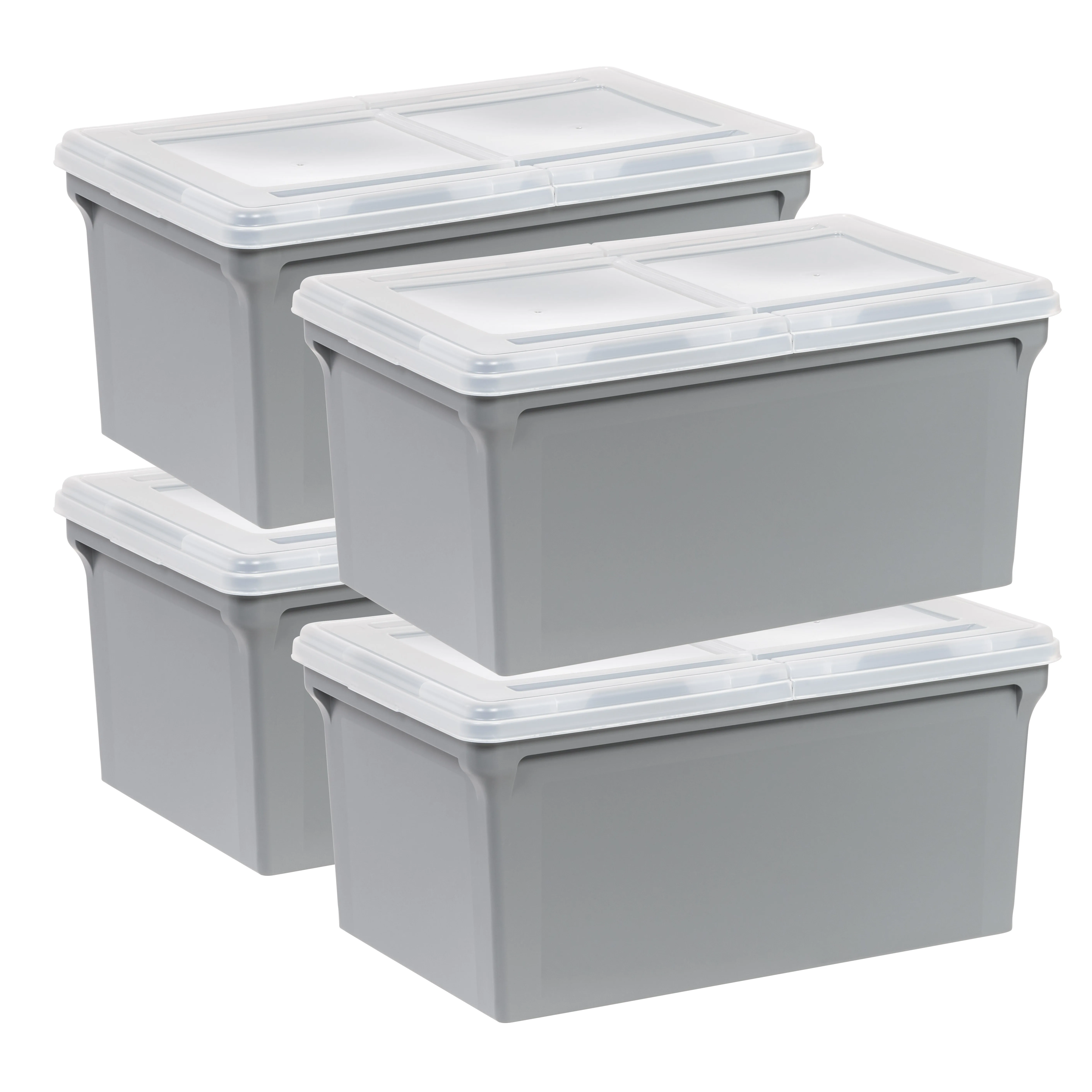 

IRIS Split Lid Plastic Storage Bins/ File Boxes 22.8' L x 13.74' W x 10.75' H, Gray, Set of 4