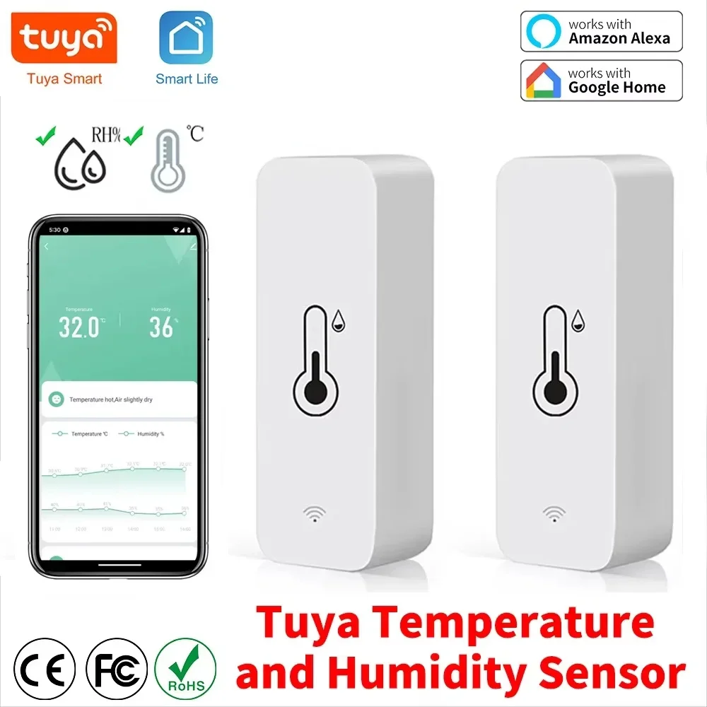 Tuya 2025 WiFi مستشعر درجة الحرارة والرطوبة APP مراقب عن بعد للمنزل الذكي var SmartLife WorkWith Alexa Google Assistant