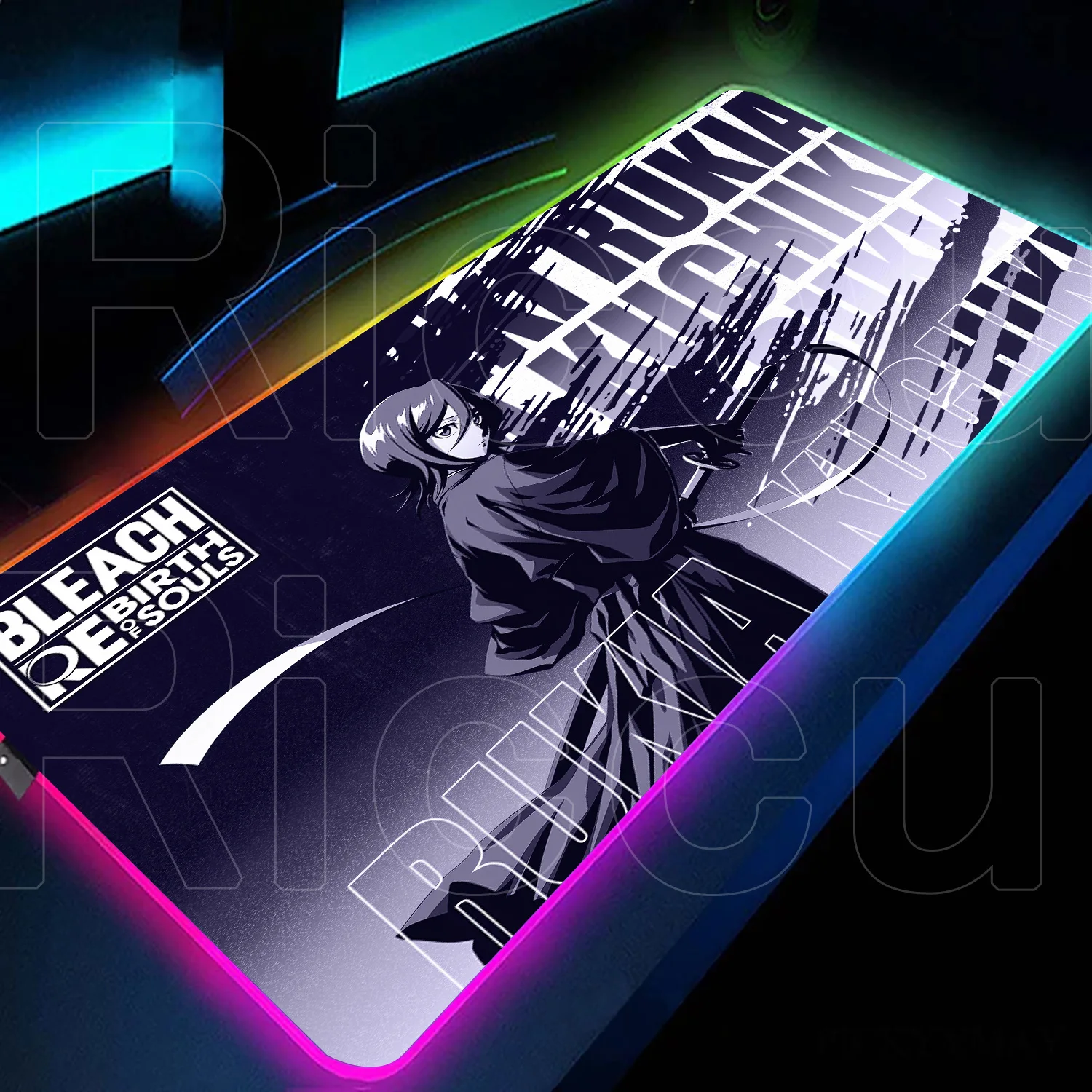 Anime Bleach Mouse Pad RGB Colorful Glowing Keyboard Desk Mats Large Computer Gamer Cabinet Kurotsuchi Mayuri Backlight Mousepad