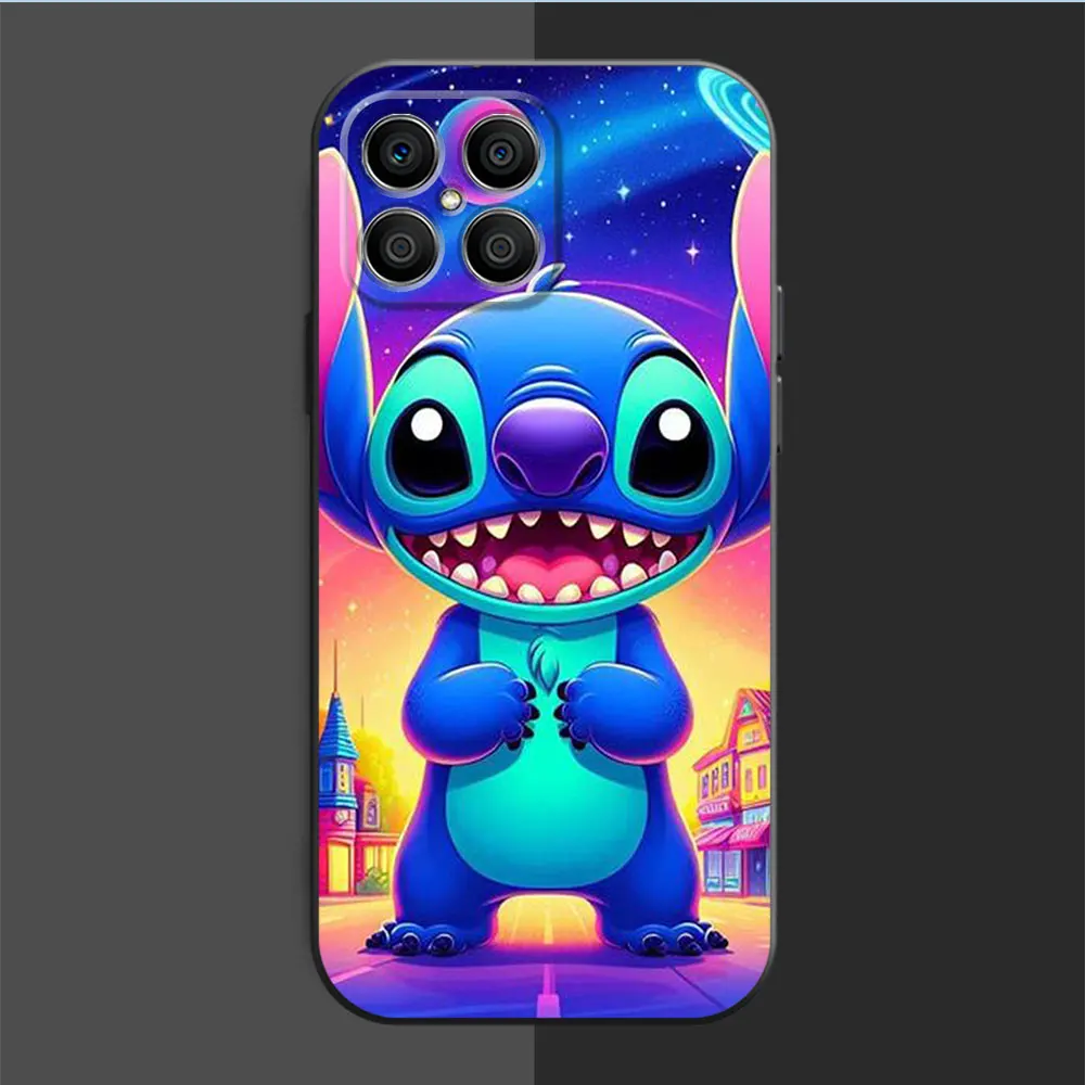 Case For Huawei Honor 90 Lite X8 X8a X9A 70 8X X7 P30 Pro P40 P20 P Smart Z X6 Magic5 Black Phone Cover Cartoon Disney Stitch