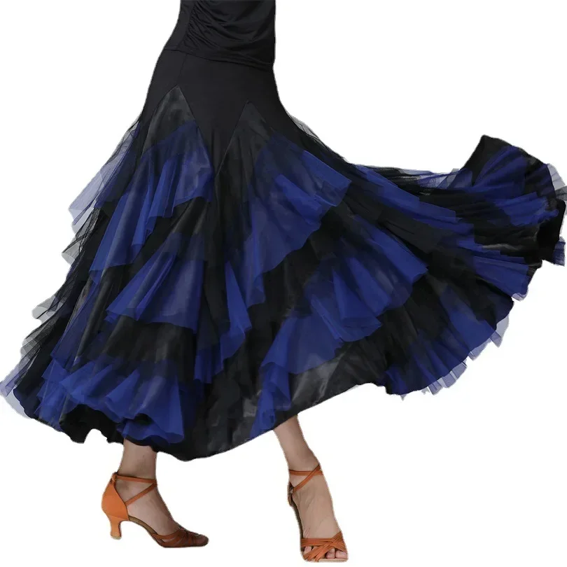 New Women Dancing Costume Flamenco Waltz Ballroom Dance Skirt Classical Competition Practice Layered Big Swing Spanish Skirts