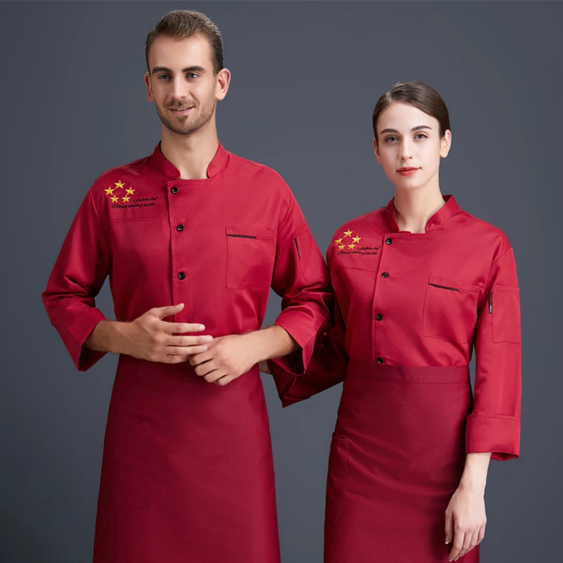 Hotel Kitchen Uniform Chef Jacket Catering Cooking Coat Restaurant Waiter Work Clothes Shirt Canteen Women Cook Long Sleeves