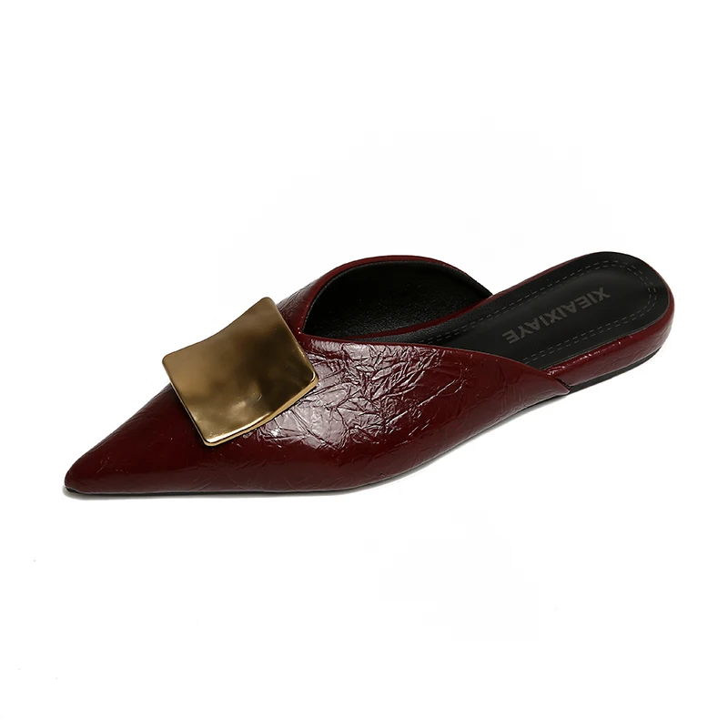Metal Decoration Women Cover Toe Mules Slippers Slip On Flats Slide Ladies Elegant Spring Summer Slingbacks Party Dress Shoes image 6