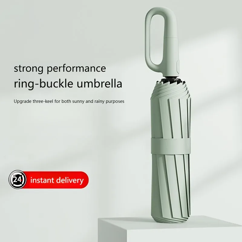 UV Protection Casual Folding UPF50+ Automatic Umbrella With Loop Buckle, Stylish Design Compact Sun, For Outdoor Travel