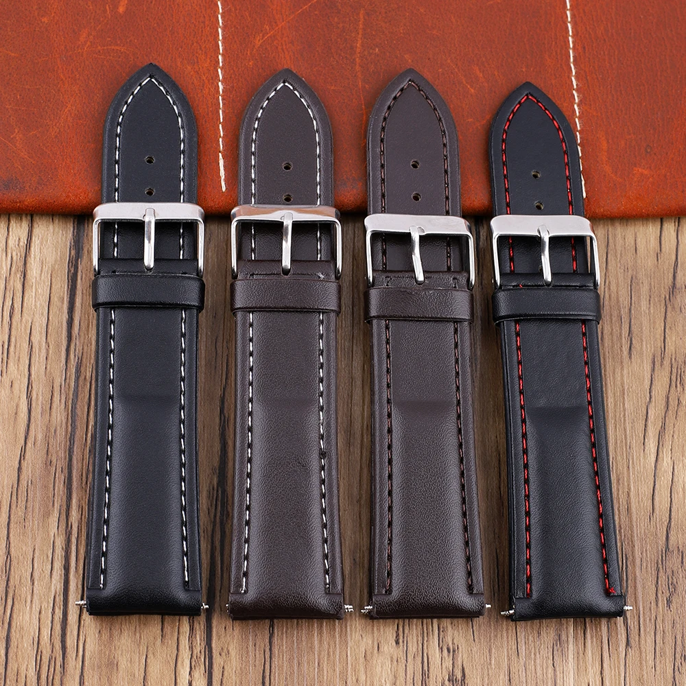 Vintage Genuine Leather Hand-Stitching Solid Color Watchband 20mm 22mm Black Coffee Watch Strap Replacement Strap for Watch