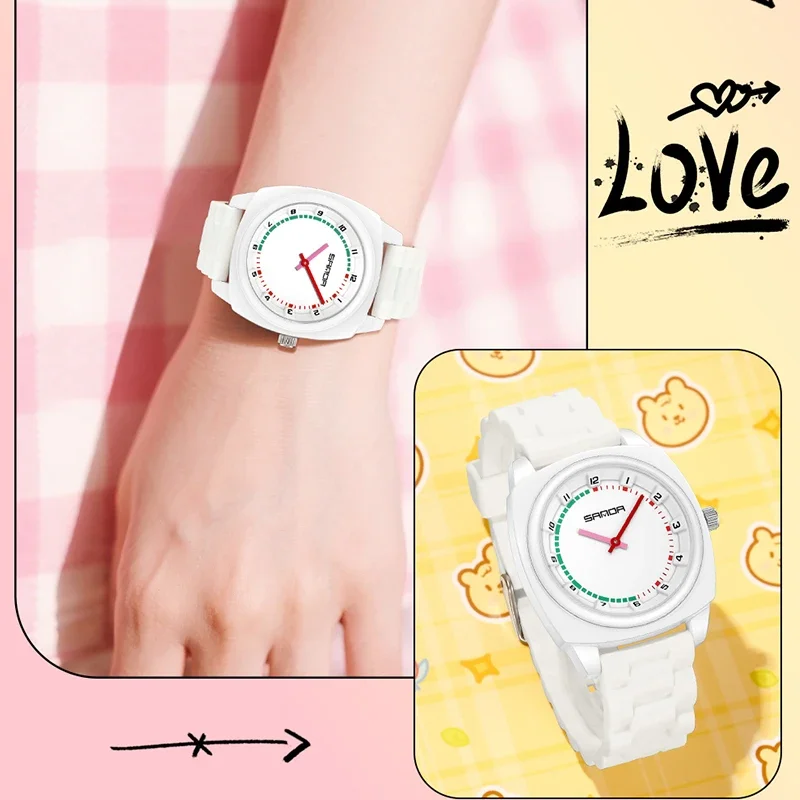 SANDA ساعات كوارتز ساعة نسائية موضة بسيطة جميلة رقمية عادية جيلي متعدد الألوان سيليكون للجنسين ساعة فستان ساعة اليد