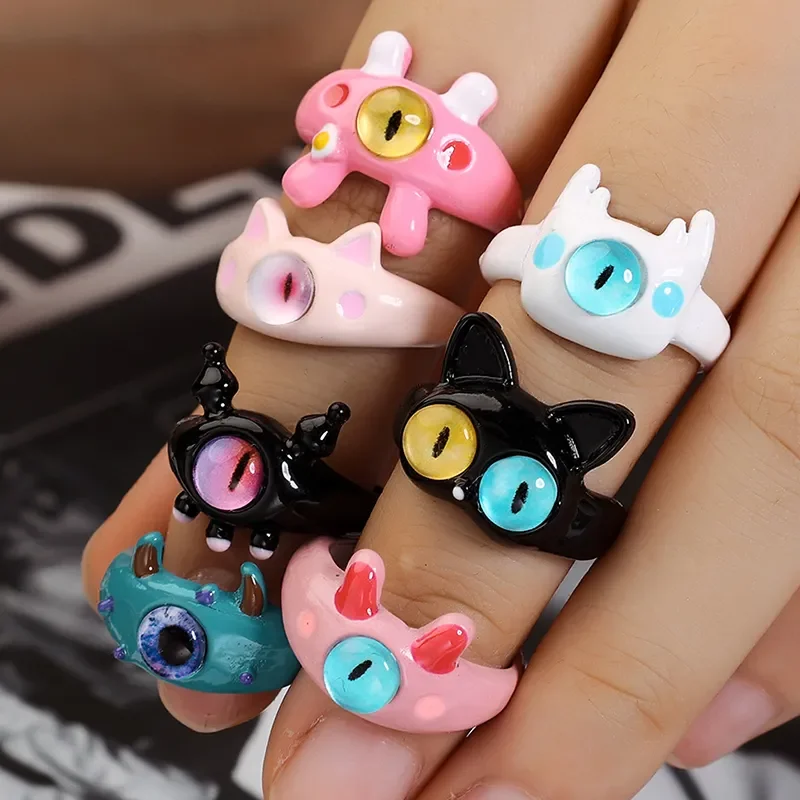 Funny Big eye little Monster Open Rings Women Cartoon Cute Cat Resin Finger Ring Y2K Fashion Couple Friends Jewelry Gifts