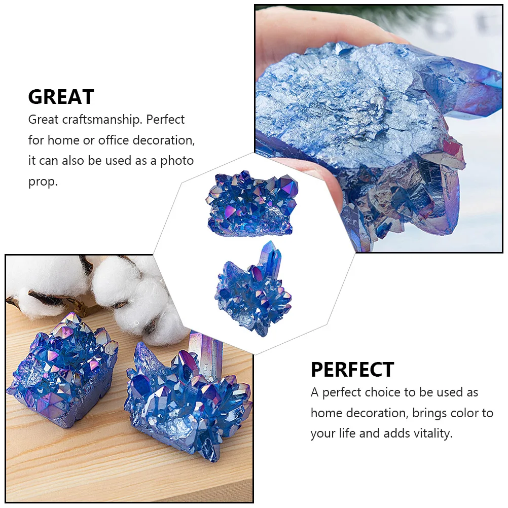 

2Pcs Blue Crystal Cluster Natural Stone Decoration Aquarium Fish Tank Plant Pot Healing Crystal Stone Landscape Ornament