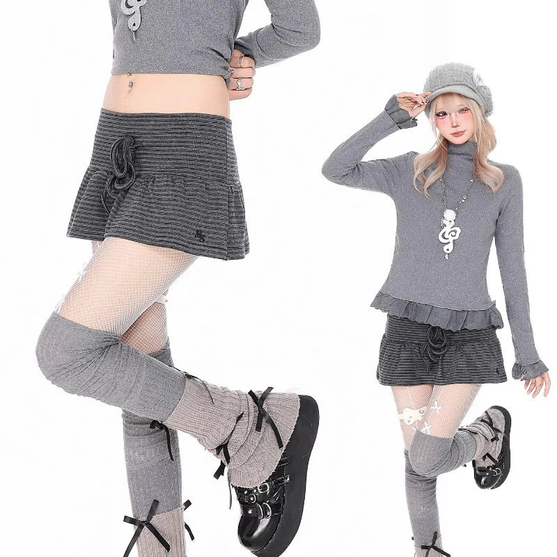 빈티지 디자인 핫 걸 스타일 스트라이프 여성 스커트 2025 가을 신상 슬림핏 다용도 심플 캐주얼 A라인 숏 스커트 여성용