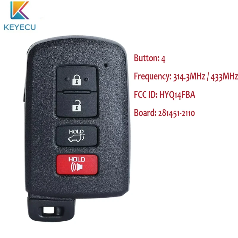 

Умный дистанционный брелок KEYECU для Toyota Highlander Kluger 2014 2015 2016 2017 2018 19 HYQ14FBA 281451 -2110 89904-0E121 4 кнопки