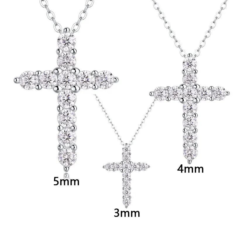 

Full Moissanite Cross Pendant Sliver Chain Plated White Gold Fine Necklace For Women Jewelry Birthday Gift