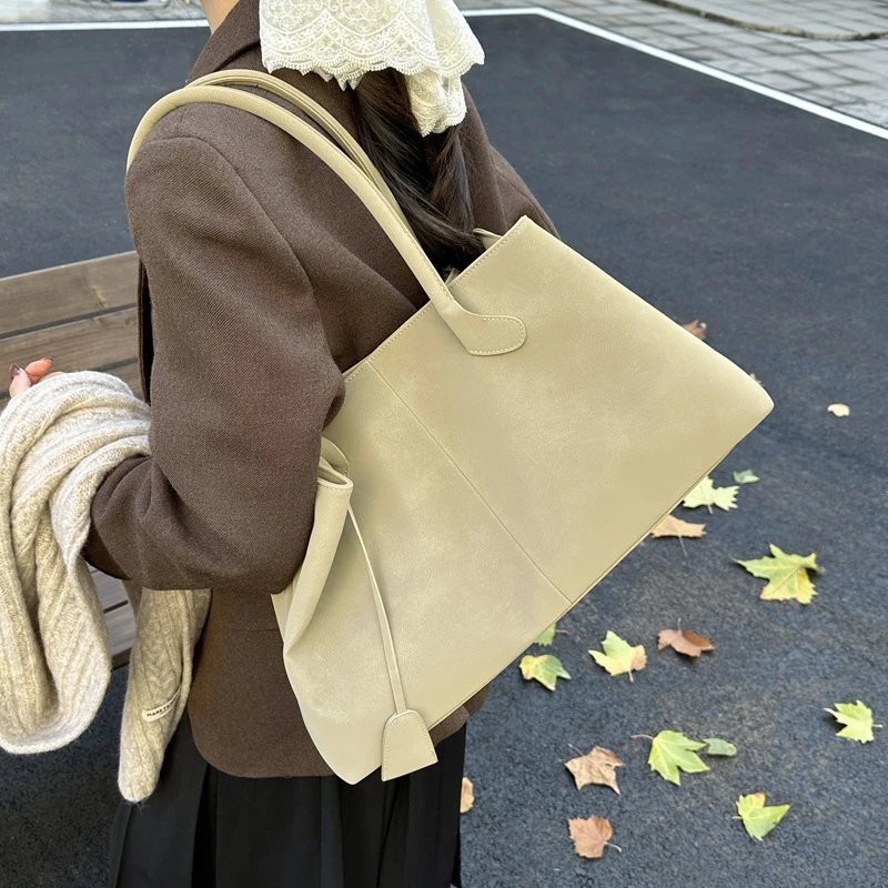 Brown Suede 2026 Tote Bag Luxury Design Top Handle Large Capacity Females New Minimalist Casual Daily Commute Bag for Women