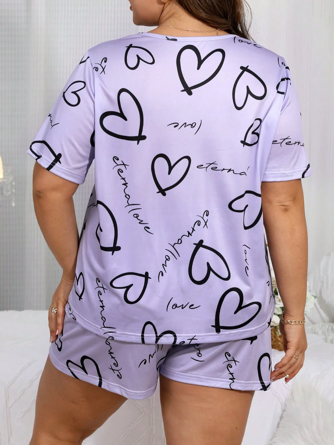 Plus size women's clothing set, women's pajamas, summer home wear, plus size short sleeved shorts pajama set