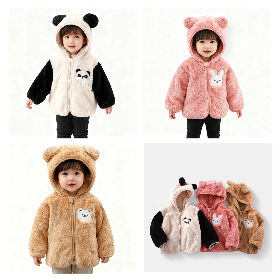 

Детский плюшевый пуловер с капюшоном, зимняя детская куртка на флисовой подкладке с застежкой-молнией, костюм животного из мультфильма, уютная домашняя одежда для детского туалета
