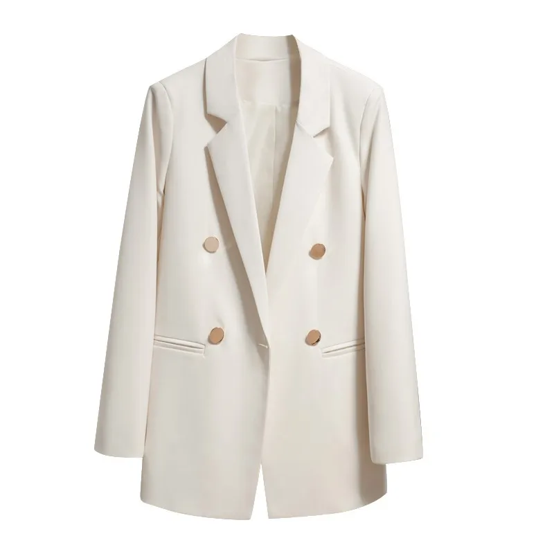 2026 Spring Autumn New Women's Metal Button Blazer British Style Casual Versatile Milky White Petite Suit 4 Colors