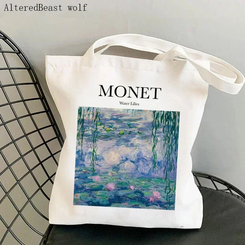 Women Shoulder bag Monet Water Lilies Kawaii Bag Harajuku Shopping Canvas Shopper Bag girl handbag Tote Shopper Lady Bag