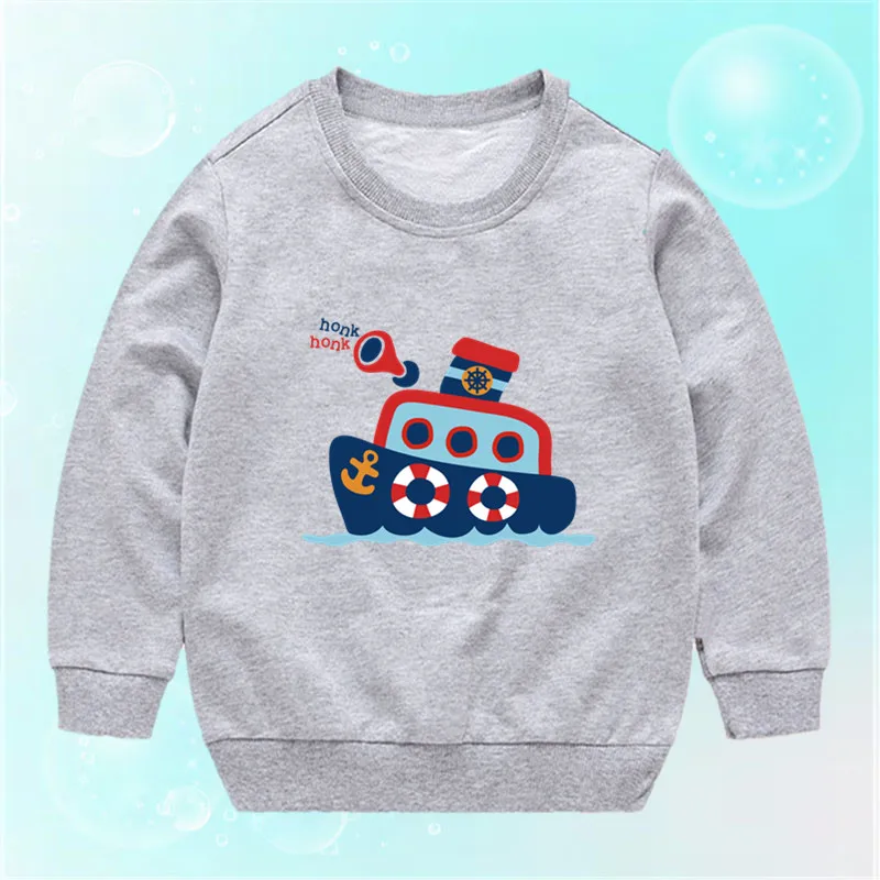 Autumn Cotton Children Loose Casual Boat Sweatshirt Baby Boys Girls Pullover Tops Teenager Kids Cartoon Ship Bottoming Tops