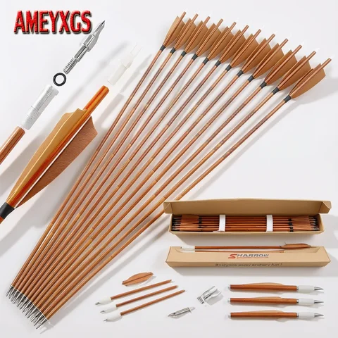 6/12pcs Mixed Carbon Arrows SP500 31.5" Inset Nock 4inch Brown Turkey Feathers ID 6.2mm OD7.8mm for Bow Archery Shooting Hunting