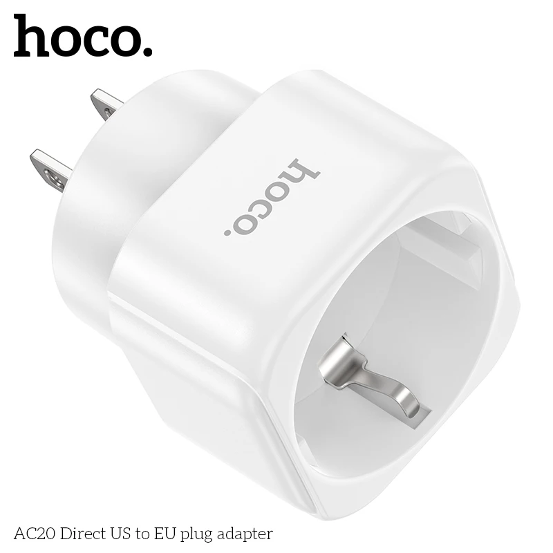 HOCO AC20 EU Adapter Travel Converter Adapter American US To EU Plug Euro Plug electrical Adapter AC Electrical Socket Outlet