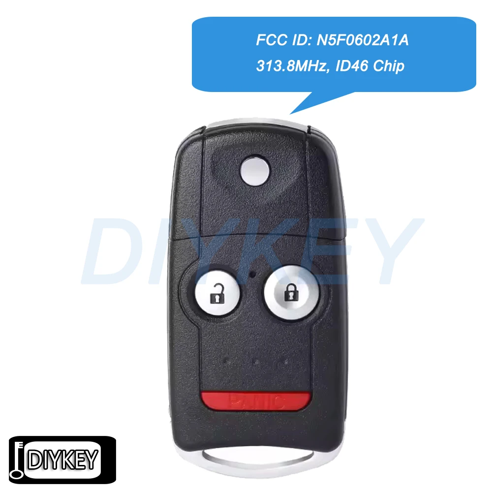 

FCC ID: N5F0602A1A Flip Remote Car Key Fob 3 Buttons 313.8MHz ID46 Chip for Acura MDX RDX 2007 2008 2009 2010 2011 2012 2013