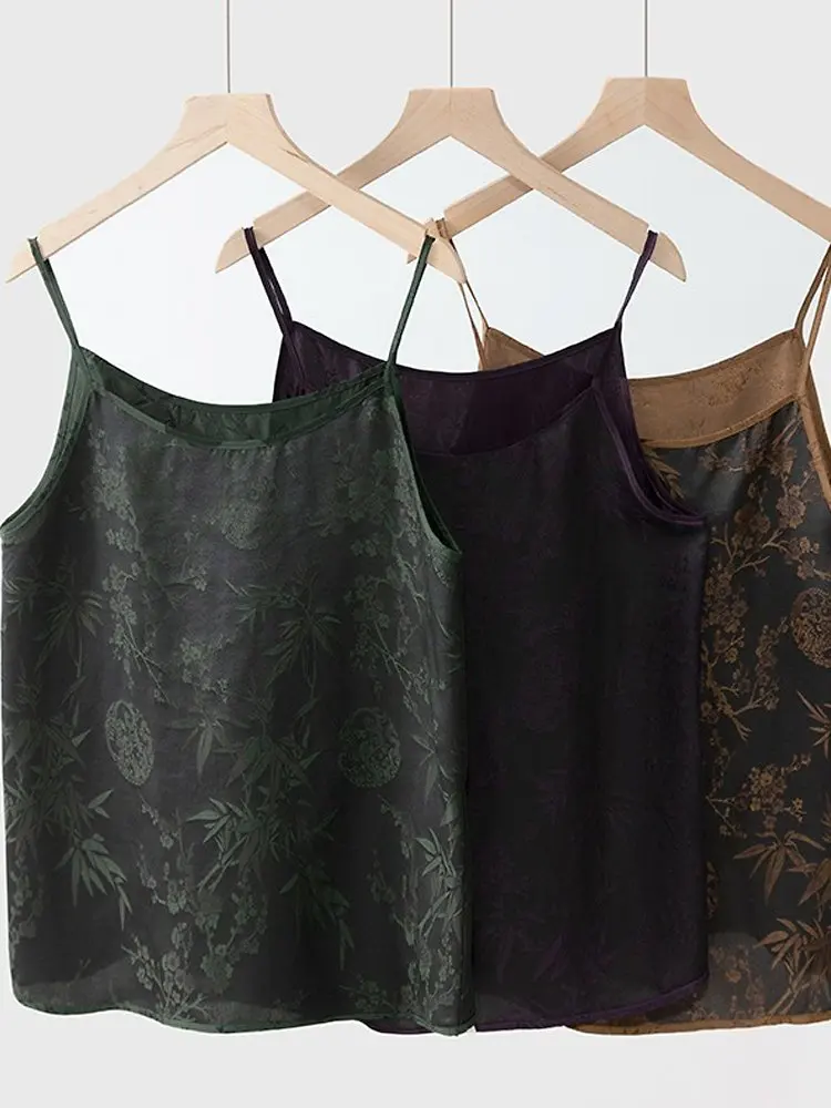 

Real Silk Gambiered Guangdong Silk Camisole Women's Inner Floral Top Mulberry Silk Design Sense Niche Outdoor Wear New