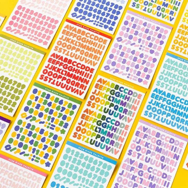 Korean INS Starry Letter Number Stickers, 6 Sheets Fresh Basic English Alphabet Deco Stickers, Journal Scrapbook DIY Stationery