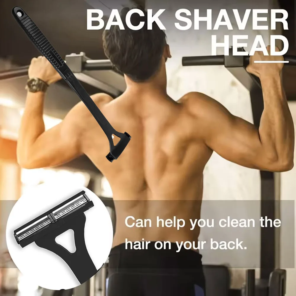 Long Handle Folding Shaver for Men Body Back Hair Trimmer Body Leg Razor Shaver Hair Removal Tools with 2Pcs Replaceable Blades
