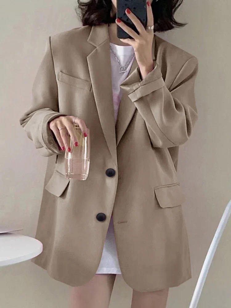 2024 New In Outerwears Spring Autumn Office Outfits Women Casual  Chic Elegant Blazer Korean Fashion Long Sleeve Loose Jacket