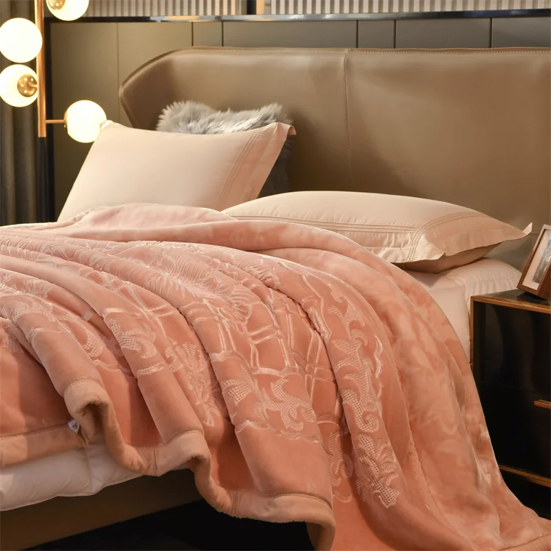 100% Polyester Double-Sided Velvet Raschel Blanket Thickened Double-Layered Knitted Embossing Process for Winter