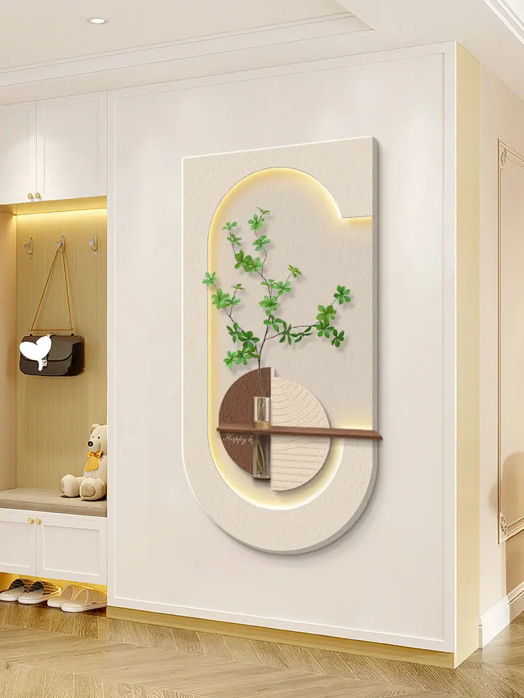 Modern Sandstone Entrance Facing Door Hanging Painting Living Room Corridor Decoration Painting Hydroponic Green Plant Wall Lamp