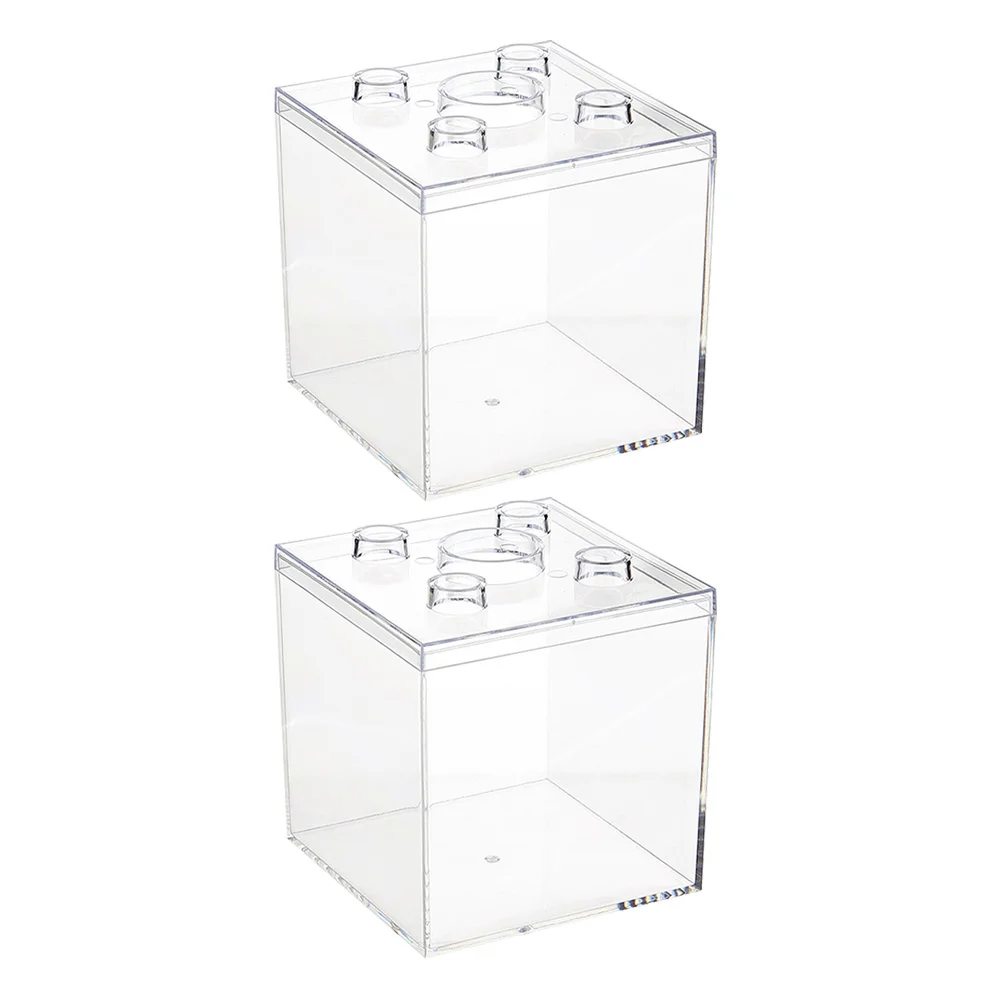 2Pcs Clear Plastic Box Set Square Storage Cubes for Craft Supplies Candy Jewelry Minimalist Design Easy Access Transparent