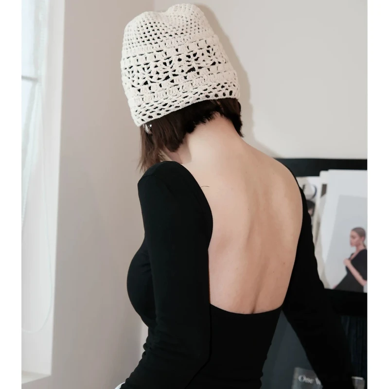 Personalisierte Perlenbesetzte Fransen-Strickmützen für Damen Sommer Herbst Dünne Hohle Vielseitige Lässige Retro Ethnische Stil Pullover-Mütze – Detail 3