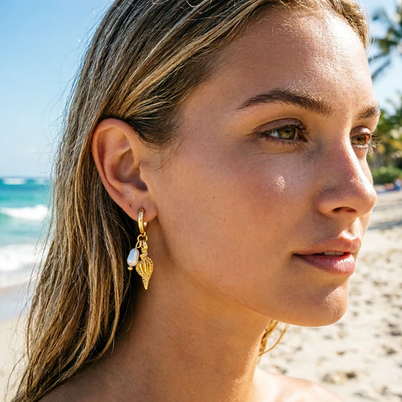 925 Sterling Silver Ear Needle Niche Sea Salt Style Pearl Conch Pendant Earrings women's Must-wear Jewelry Summer Beach Outings