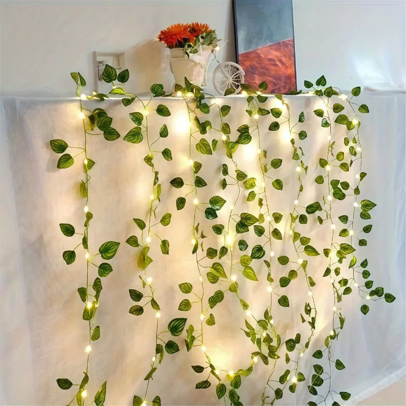 Battery Powered Ivy Leaf String Lights Artificial Vine Garland Lamp for Bedroom Wall Wedding Xmas Home Indoor Decor