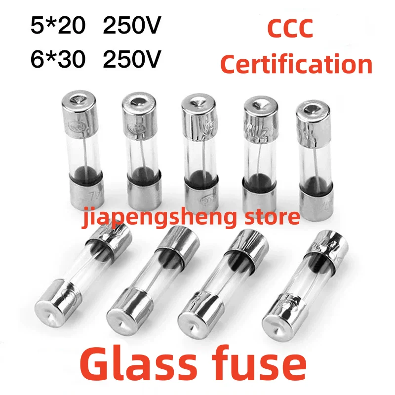 100 pieces, glass fuses: 5x20mm, 6x30mm circuit breakers, 1A, 2A, 3A, 5A, 10A, 15A, 20A, 30A fuses.