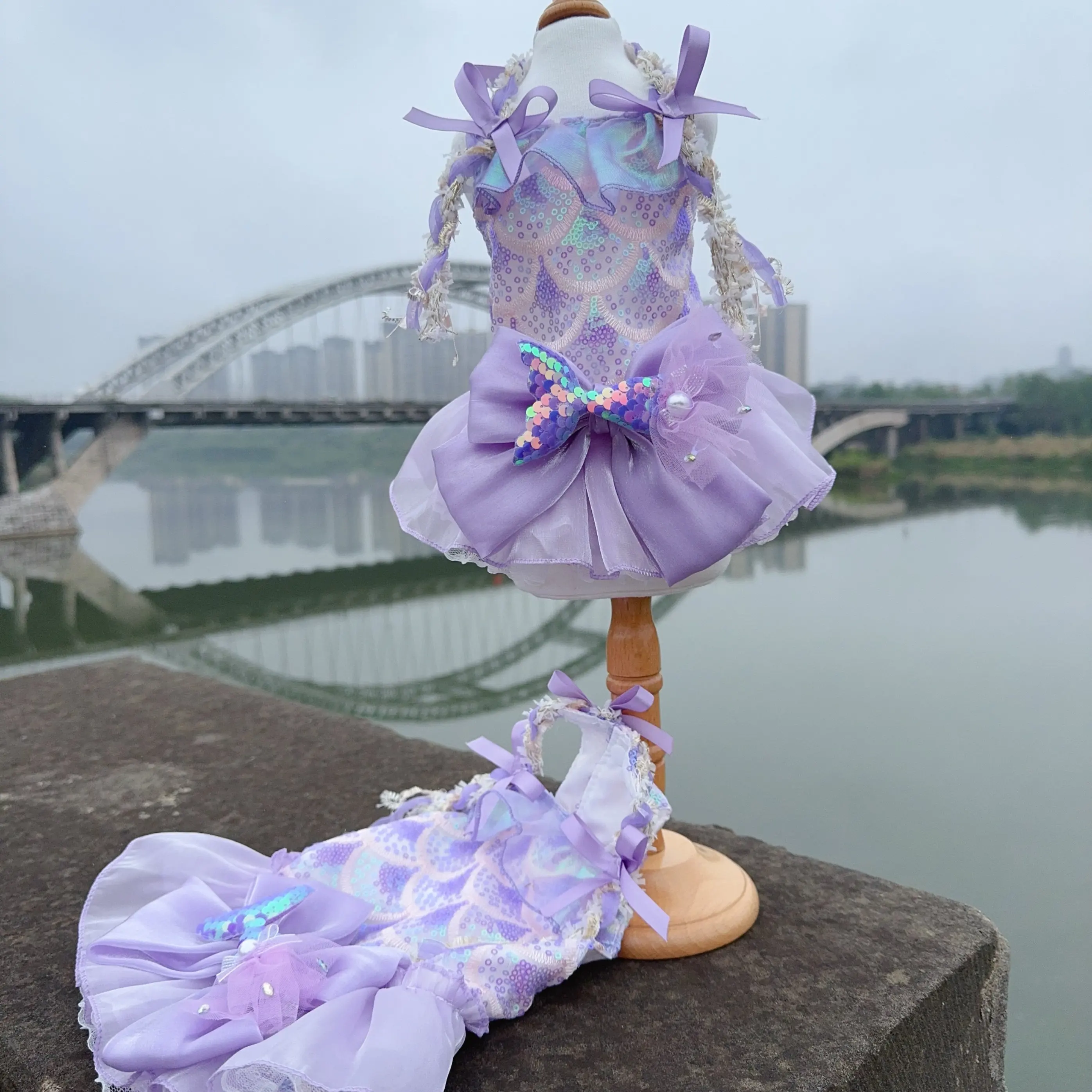 

Lovely Puppy Dog Skirts Fine Handmade Purple Sequin Mermaid Princess Dresses For Small Medium Dog Pet Clothes Party Dress XS-XL