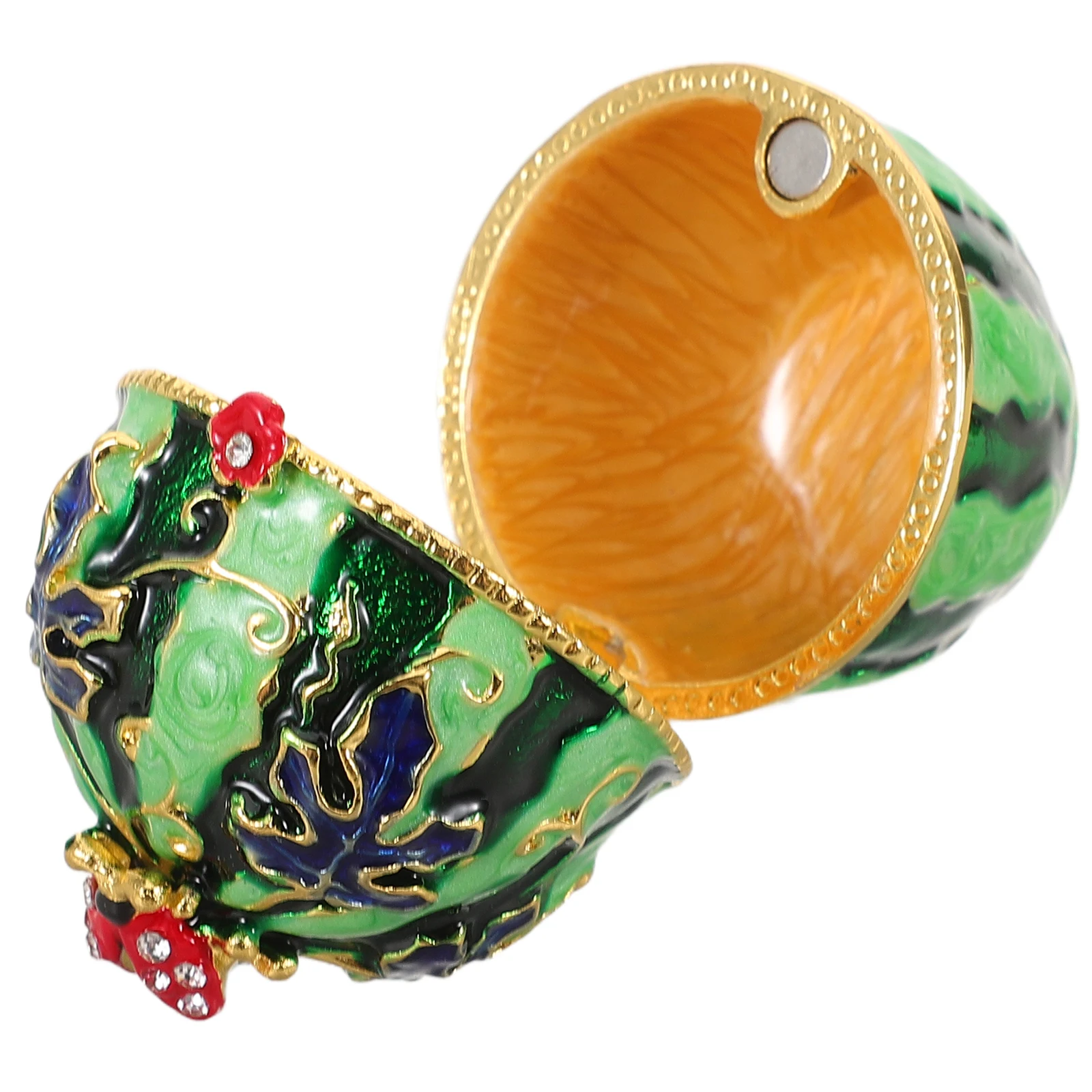 

Hand Painted Watermelon Hinged Jewelry Box Vintage Metal Enamel Design Scratch Resistant Compact Organizer Storage Container For