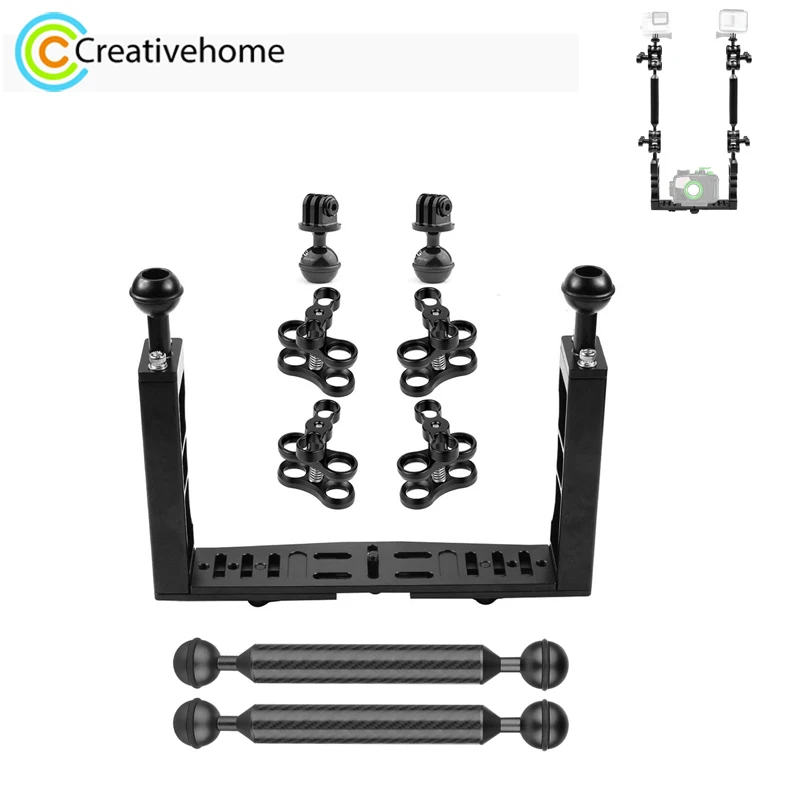 PULUZ Underwater Camera Stabilizer Set Dual Handle Aluminium Tray & 4x Dual Ball Clamp & 2x Floating Arm & 2x Ball Head Adapter