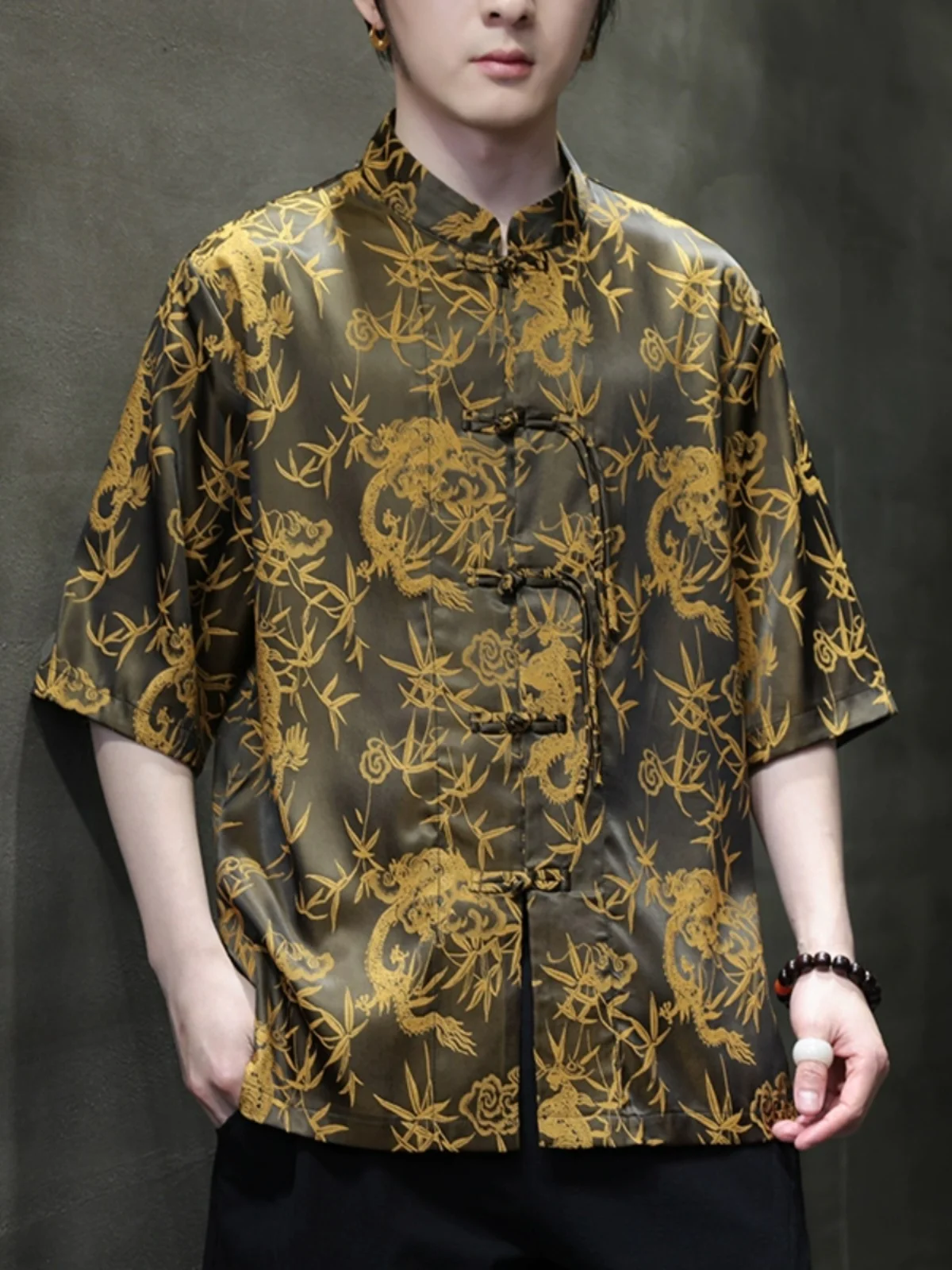 

New Chinese Sle Men's Ice Silk ort Sve irt Summer Thin Embroidered Faion Brand Retro Tang Han Clothing Loose Fit