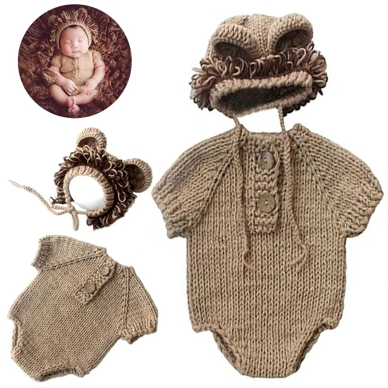 Newborn Lion Costume Set - Baby Animal Photography Props Romper Outfit for Infant Photoshoot