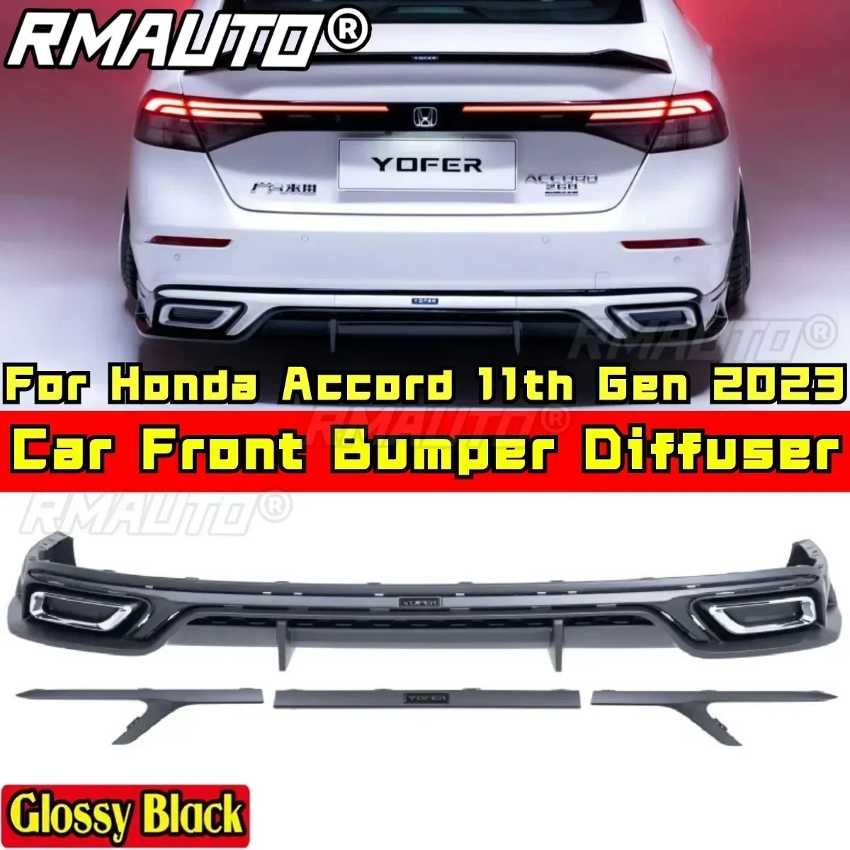 For Accord Body Kit Rear Bumper Splitter Glossy Black YOFER Style Bumper Spoiler For Honda Accord 11th Gen 2023 Car Accessories