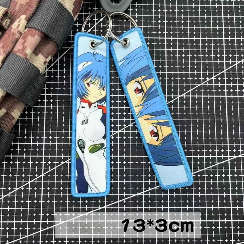 Evangelion Keychain Anime Embroidery Key Tag Motorcycles Cars Backpack Chaveiro Keychain for Friends Fashion Key Ring Gifts