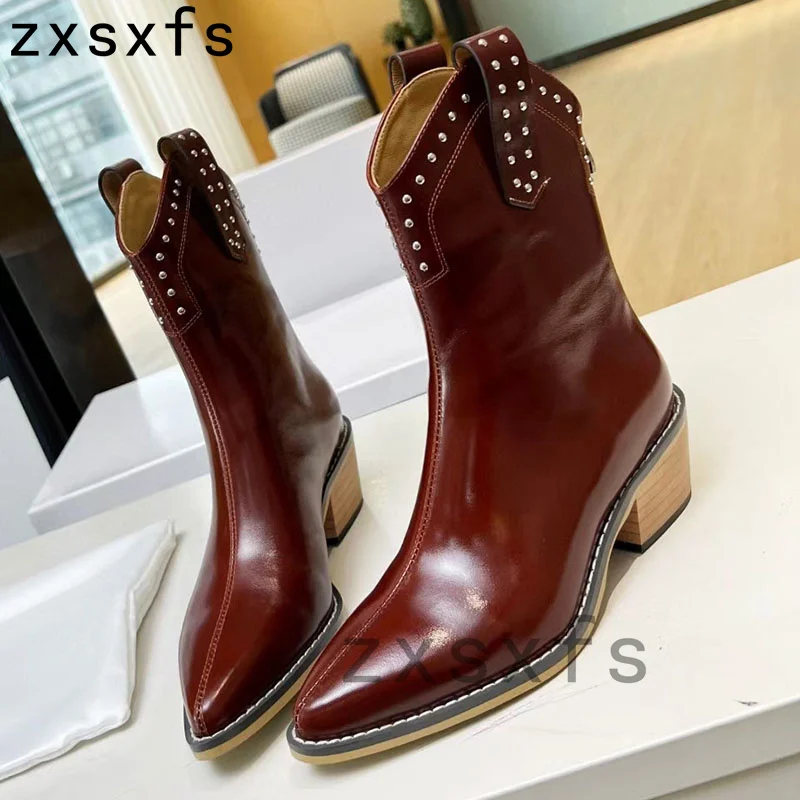 Buty na wybiegu z prawdziwej skóry botki dla kobiet z kwadratowym obcasem i palcami krótkie buty jesienne markowe Chelsea Boots