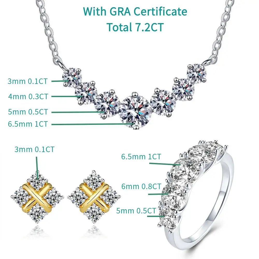 

Total 7.2 Carat D Color Moissanite With Black Card Pass Diamond Test 925 Sterling Sliver Ring Earrings Pendant Fine Jewelry Sets