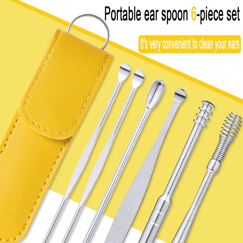 6pcs Stainless Steel Ear Pick Cleaning Kit Clean Your Ear Wax Cleaner Removal Tool Cleaner Ear Sticks Clean Tool Kit Care EBHL04