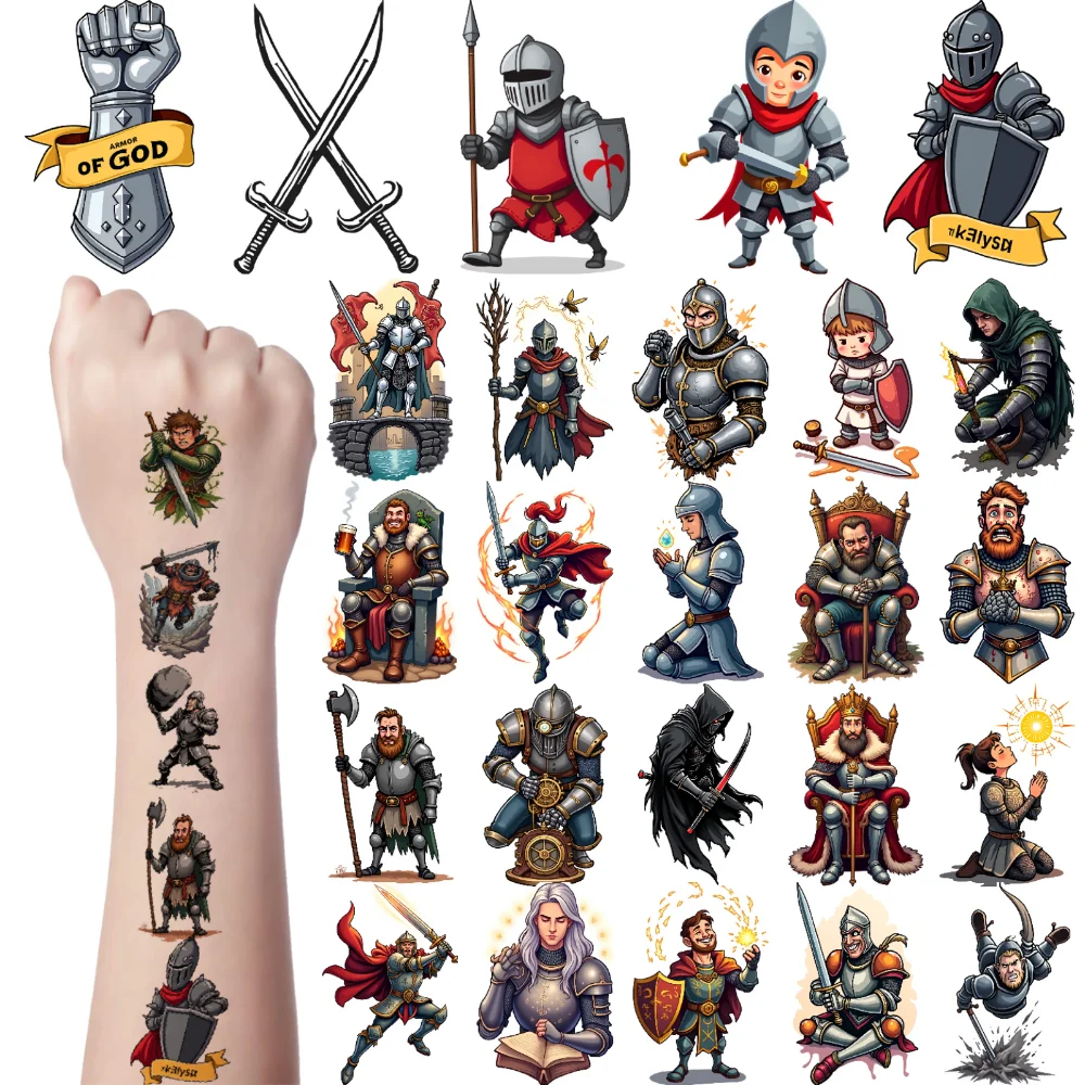 

54pcs Temporary Tattoo Medieval Warriors Waterproof Long-lasting Body Stickers Fantasy Characters Temporary Tattoo Stickers