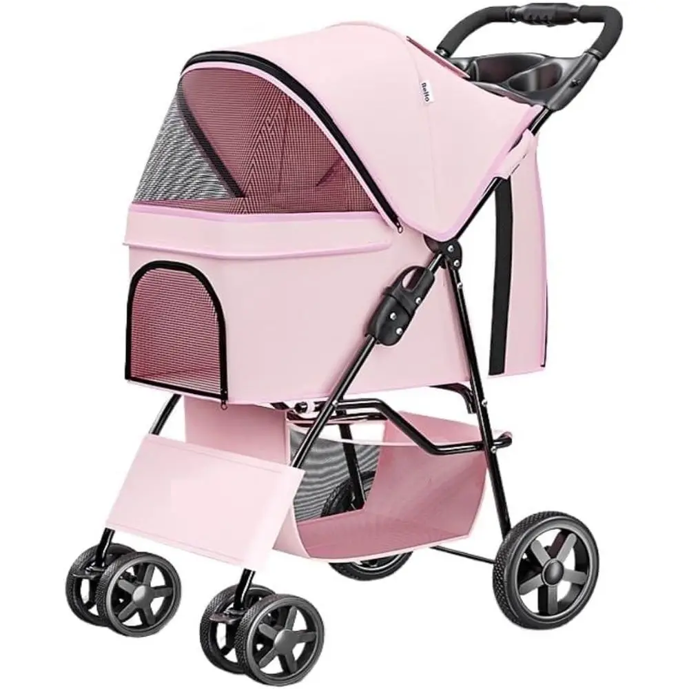 

Портативная коляска для домашних животных — легкая складная тележка для собак для прогулок на открытом воздухе (розовая)