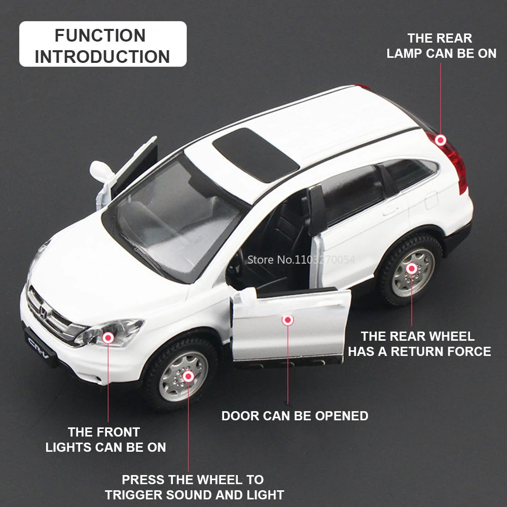 Honda CRV-Diecasts Metal Alloy Car Model, veículos de coleção com som e luz, brinquedos puxadores, presentes para crianças, 1:32, meninos