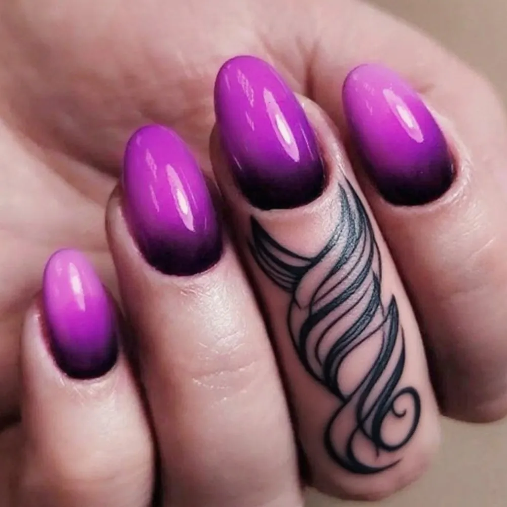Gradient Purple French Press On False Nails Tip Acrylic Short Fake Nails With Glue DIY Woman Manicure Fingertips Accessory