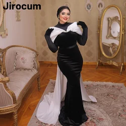 Jirocum Elegant Mermaid Muslim Prom Dress Women's High Neck Beaded Black White customized Evening Gown Formal Occasion Dresses